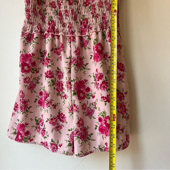 Zunie Girls Pink Floral Smocked Ruffle Sleeve Romper Size 14 Lined One Piece - Picture 2 of 10